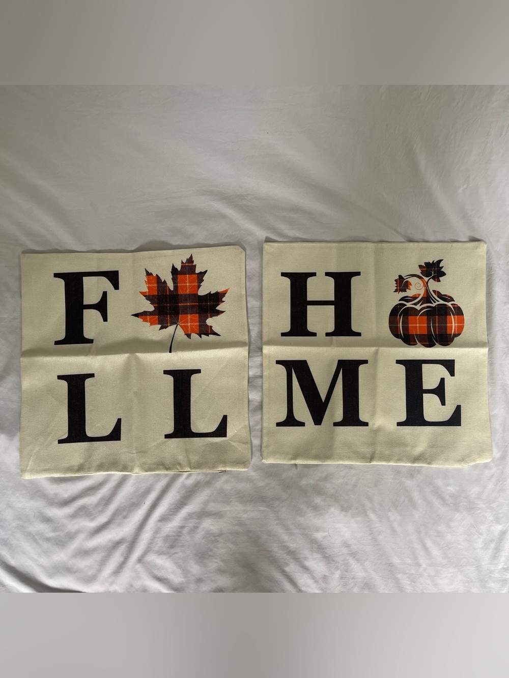 Home Fall Pillow Covers | Plaid Leaf & Pumpkin | Set of 2